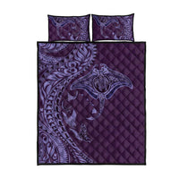Hawaiian Manta Ray and Polynesian Tribal Tattoo Quilt Bed Set Purple Color LT03