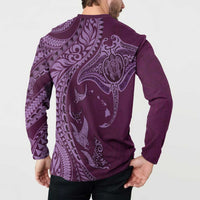 Hawaiian Manta Ray and Polynesian Tribal Tattoo Button Sweatshirt Pink Color LT03