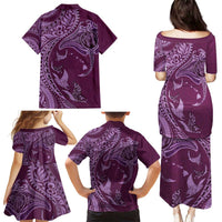 Hawaiian Manta Ray and Polynesian Tribal Tattoo Family Matching Puletasi and Hawaiian Shirt Pink Color LT03 - Polynesian Pride