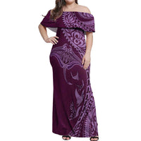 Hawaiian Manta Ray and Polynesian Tribal Tattoo Off Shoulder Maxi Dress Pink Color LT03