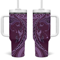 Hawaiian Manta Ray and Polynesian Tribal Tattoo Tumbler With Handle Pink Color