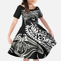 Hawaiian Manta Ray and Polynesian Tribal Tattoo Family Matching Mermaid Dress and Hawaiian Shirt Black Color LT03