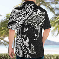 Hawaiian Manta Ray and Polynesian Tribal Tattoo Hawaiian Shirt Black Color LT03