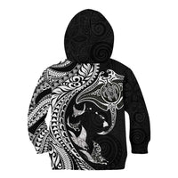 Hawaiian Manta Ray and Polynesian Tribal Tattoo Kid Hoodie Black Color LT03