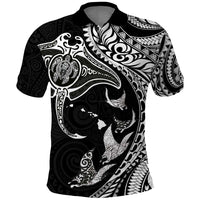 Hawaiian Manta Ray and Polynesian Tribal Tattoo Polo Shirt Black Color LT03