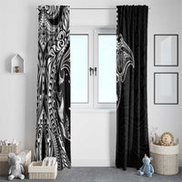 Hawaiian Manta Ray and Polynesian Tribal Tattoo Window Curtain Black Color LT03