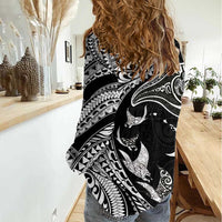 Hawaiian Manta Ray and Polynesian Tribal Tattoo Women Casual Shirt Black Color LT03