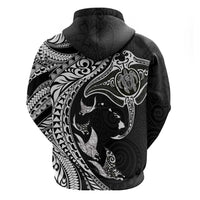 Hawaiian Manta Ray and Polynesian Tribal Tattoo Zip Hoodie Black Color LT03