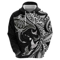 Hawaiian Manta Ray and Polynesian Tribal Tattoo Zip Hoodie Black Color LT03
