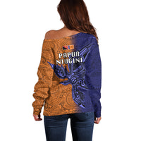 Papua New Guinea New Ireland Province Off Shoulder Sweater PNG Birds Of Paradise Polynesian Arty Style LT03 - Polynesian Pride