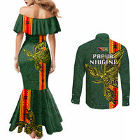 Papua New Guinea Oro Province Couples Matching Mermaid Dress and Long Sleeve Button Shirts PNG Birds Of Paradise Polynesian Arty Style LT03 - Polynesian Pride