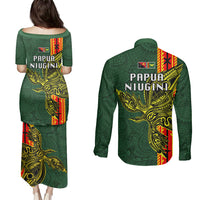 Papua New Guinea Oro Province Couples Matching Puletasi Dress and Long Sleeve Button Shirts PNG Birds Of Paradise Polynesian Arty Style LT03 - Polynesian Pride