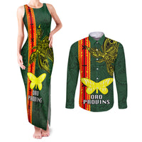 Papua New Guinea Oro Province Couples Matching Tank Maxi Dress and Long Sleeve Button Shirts PNG Birds Of Paradise Polynesian Arty Style LT03 Green - Polynesian Pride