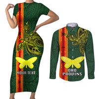 Custom Papua New Guinea Oro Province Couples Matching Short Sleeve Bodycon Dress and Long Sleeve Button Shirts PNG Birds Of Paradise Polynesian Arty Style LT03 Green - Polynesian Pride