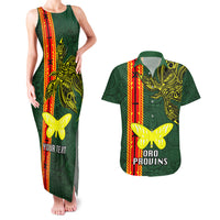 Custom Papua New Guinea Oro Province Couples Matching Tank Maxi Dress and Hawaiian Shirt PNG Birds Of Paradise Polynesian Arty Style LT03 Green - Polynesian Pride