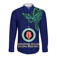 Custom Papua New Guinea Bougainville Long Sleeve Button Shirt PNG Birds Of Paradise Polynesian Arty Style LT03 Unisex Blue - Polynesian Pride