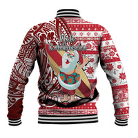 Hawaii Mele Kalikimaka Baseball Jacket Santa Claus Surfing with Hawaiian Pattern Striped Red Style LT03 - Polynesian Pride