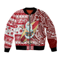 Hawaii Mele Kalikimaka Bomber Jacket Santa Claus Surfing with Hawaiian Pattern Striped Red Style LT03 Unisex Red - Polynesian Pride