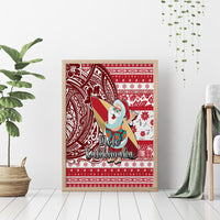 Hawaii Mele Kalikimaka Canvas Wall Art Santa Claus Surfing with Hawaiian Pattern Striped Red Style LT03 - Polynesian Pride
