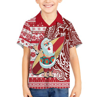 Hawaii Mele Kalikimaka Hawaiian Shirt Santa Claus Surfing with Hawaiian Pattern Striped Red Style LT03 - Polynesian Pride