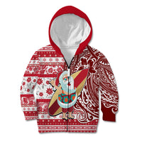 Hawaii Mele Kalikimaka Kid Hoodie Santa Claus Surfing with Hawaiian Pattern Striped Red Style LT03 - Polynesian Pride