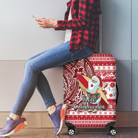 Hawaii Mele Kalikimaka Luggage Cover Santa Claus Surfing with Hawaiian Pattern Striped Red Style LT03 - Polynesian Pride
