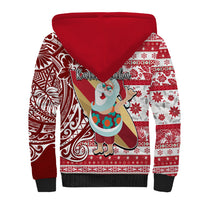 Hawaii Mele Kalikimaka Sherpa Hoodie Santa Claus Surfing with Hawaiian Pattern Striped Red Style LT03 - Polynesian Pride