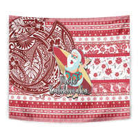 Hawaii Mele Kalikimaka Tapestry Santa Claus Surfing with Hawaiian Pattern Striped Red Style LT03 - Polynesian Pride