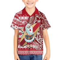 Custom Hawaii Mele Kalikimaka Family Matching Puletasi Dress and Hawaiian Shirt Santa Claus Surfing with Hawaiian Pattern Striped Red Style LT03 Son's Shirt Red - Polynesian Pride