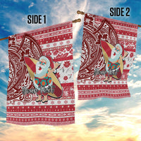 Custom Hawaii Mele Kalikimaka Garden Flag Santa Claus Surfing with Hawaiian Pattern Striped Red Style LT03 - Polynesian Pride
