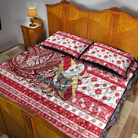 Custom Hawaii Mele Kalikimaka Quilt Bed Set Santa Claus Surfing with Hawaiian Pattern Striped Red Style LT03 - Polynesian Pride