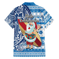 Hawaii Mele Kalikimaka Family Matching Off Shoulder Short Dress and Hawaiian Shirt Santa Claus Surfing with Hawaiian Pattern Striped Blue Style LT03 - Polynesian Pride