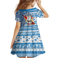 Hawaii Mele Kalikimaka Family Matching Short Sleeve Bodycon Dress and Hawaiian Shirt Santa Claus Surfing with Hawaiian Pattern Striped Blue Style LT03 - Polynesian Pride