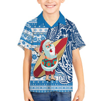 Hawaii Mele Kalikimaka Family Matching Tank Maxi Dress and Hawaiian Shirt Santa Claus Surfing with Hawaiian Pattern Striped Blue Style LT03 Son's Shirt Blue - Polynesian Pride
