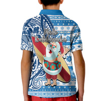 Hawaii Mele Kalikimaka Kid Polo Shirt Santa Claus Surfing with Hawaiian Pattern Striped Blue Style LT03 - Polynesian Pride