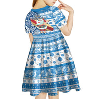Hawaii Mele Kalikimaka Kid Short Sleeve Dress Santa Claus Surfing with Hawaiian Pattern Striped Blue Style LT03 - Polynesian Pride
