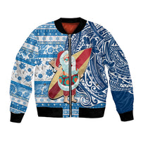 Custom Hawaii Mele Kalikimaka Bomber Jacket Santa Claus Surfing with Hawaiian Pattern Striped Blue Style LT03 Unisex Blue - Polynesian Pride