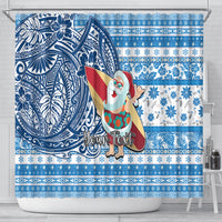 Custom Hawaii Mele Kalikimaka Shower Curtain Santa Claus Surfing with Hawaiian Pattern Striped Blue Style LT03 - Polynesian Pride