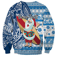 Custom Hawaii Mele Kalikimaka Sweatshirt Santa Claus Surfing with Hawaiian Pattern Striped Blue Style LT03 - Polynesian Pride