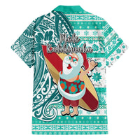 Hawaii Mele Kalikimaka Hawaiian Shirt Santa Claus Surfing with Hawaiian Pattern Striped Turquoise Style LT03 - Polynesian Pride