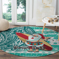 Custom Hawaii Mele Kalikimaka Round Carpet Santa Claus Surfing with Hawaiian Pattern Striped Turquoise Style LT03 - Polynesian Pride