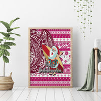Hawaii Mele Kalikimaka Canvas Wall Art Santa Claus Surfing with Hawaiian Pattern Striped Pink Style LT03 - Polynesian Pride