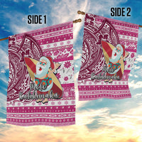 Hawaii Mele Kalikimaka Garden Flag Santa Claus Surfing with Hawaiian Pattern Striped Pink Style LT03 - Polynesian Pride