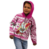 Hawaii Mele Kalikimaka Kid Hoodie Santa Claus Surfing with Hawaiian Pattern Striped Pink Style LT03 - Polynesian Pride