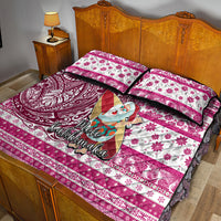 Hawaii Mele Kalikimaka Quilt Bed Set Santa Claus Surfing with Hawaiian Pattern Striped Pink Style LT03 - Polynesian Pride