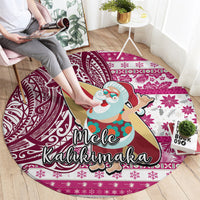 Hawaii Mele Kalikimaka Round Carpet Santa Claus Surfing with Hawaiian Pattern Striped Pink Style LT03 - Polynesian Pride