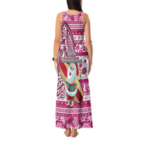 Hawaii Mele Kalikimaka Tank Maxi Dress Santa Claus Surfing with Hawaiian Pattern Striped Pink Style LT03 - Polynesian Pride