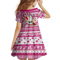 Custom Hawaii Mele Kalikimaka Family Matching Off Shoulder Long Sleeve Dress and Hawaiian Shirt Santa Claus Surfing with Hawaiian Pattern Striped Pink Style LT03 - Polynesian Pride