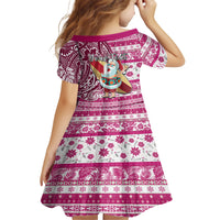 Custom Hawaii Mele Kalikimaka Family Matching Short Sleeve Bodycon Dress and Hawaiian Shirt Santa Claus Surfing with Hawaiian Pattern Striped Pink Style LT03 - Polynesian Pride