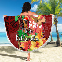 Hawaii Mele Kalikimaka Beach Blanket Santa Claus and Hula Girl Tropical Folwer with Hawaiian Pattern LT03 - Polynesian Pride